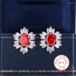 Stud Earrings Beautiful 925 Sterling Silver For Women Fashion Red Zircon Jewellery Sparkling Party High Class Accessories