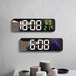 Wall Clocks Bedroom Tabletop Electronic Mirror Alarm Clock LED Digital Display Watch Date Time Temp Humidity Hanging