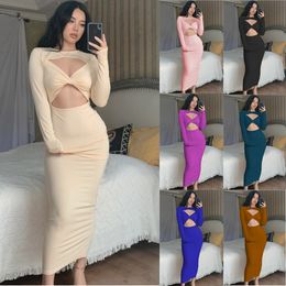 Exude Charm and Grace European and American Style Long Sleeves Bodycon Dress with Hollow Out Design Ideal for the Autumn Season AST585284