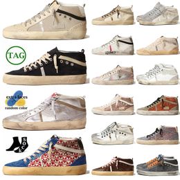 Women Mens Mid Star Suede Leather Glitter Vintage Platform Italy Brand Handmade Gold Studs Pink Zebra Trainers Designer Casual Silver Shoes Flat Ball Sneakers