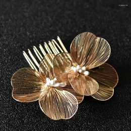 Hair Clips Bridal Headwear Korean Fashion Jewellery Golden Flower Clip Handmade Vintage Alloy Baroque Wedding Gauze Accessories