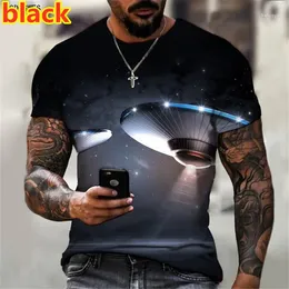 Men's T Shirts 2024 UFO Horror 3D Printed Shirt Summer Style Art Oversized T-shirt O-neck Street Sports Short Sleeve