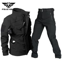 Winter Tactical Sets Men SoftShell Jacket and Fleece Pants Waterproof Windproof Warm Suits Outdoor Hiking Hunting Combat Uniform 240202