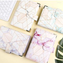 Grid Marbling A6 Leather Loose Leaf Notebook Cover 6Holes Binder Spiral Cash Envelope Savings Money Organiser Housing