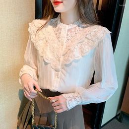 Women's Blouses Ladies French Fashion Casual Lace Shirts Blouse Women Tops Woman Button Up Shirt Female Girls Long Sleeve BPy8213