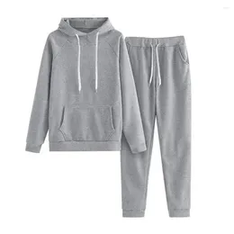 Women's Two Piece Pants Hooded Sweatshirt Joggers Set Hoodie With Drawstring Waist Patch Pocket 2 Winter Tracksuit For Ladies