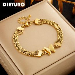 Charm Bracelets DIEYURO 316L Stainless Steel Gold Color Butterfly Bracelet For Women Fashion Girls Multilayer Chais Wrist Jewelry Gifts