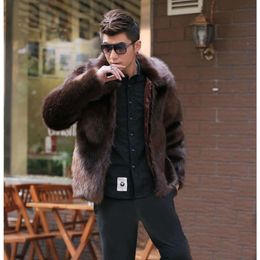 Designer Winter Fashion Mens Artificial Fur Coat High End Flip Collar Leather IBCX