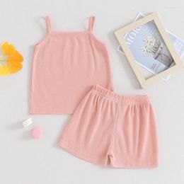 Clothing Sets Baby Girl Summer Clothes Waffle Knit Sleeveless Spaghetti Strap Tank Top Shorts Toddler Casual 2 Piece Outfit