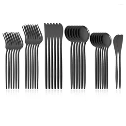 Dinnerware Sets Black 32Pcs Set Stainless Steel Steak Knife Fork Coffee Spoon Butter Flatware Kitchen Tableware Silverware