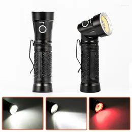 Flashlights Torches Multifunction T6 COB Working Light 90 Degree Fold Torch With 18650 Battery Flashlight White Red Camping Lamp