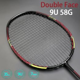 Double Face Max Tention 35LBS Ultralight 9U 58g Badminton Rackets Strung 100% Carbon Fiber Offensive Racquet Speed Sports 240122