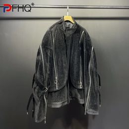 PFHQ High Quality Personality Asymmetric Zipper Design Original Men's Jacket Street Wear 2023 Summer Elegant Stylish Male Coat 240122