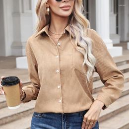Women's Blouses 2024 Casual Long Sleeve Corduroy Shirt Spring And Autumn Blouse Elegant Woman Tops Solid Office Striped 29308