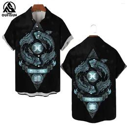 Men's Casual Shirts Zodiac Sign Printed Short-sleeved Shirt Hawaiian Lapel Tops Large Size Comfortable 2024 Style