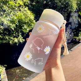 Water Bottles Small Daisy Transparent Plastic Portable Cup With Rope BPA Free Summer Fashion Girl Casual Bottle