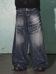 Men's Tracksuits American Vintage Wash Made Old Print Baggy Wide-leg Jeans