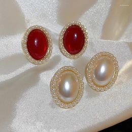 Stud Earrings U-Magical Exquisite Oval Shape Red White Earings For Women Temperament Imitation Pearl Geometric Metal Jewellery