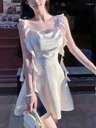 Casual Dresses Summer Backless Elegant Fairy Mini Dress Women Korean Fashion Strap Party Dess Female Ruffle Flounce Vintage Designer 2024