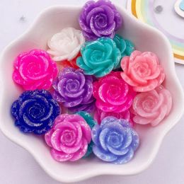 Decorative Figurines Resin 18mm Glitter Rose Flatback Big Flower Rhinestone Gems 10Pcs Scrapbook DIY Home Ornaments Applique Crafts OF578 L