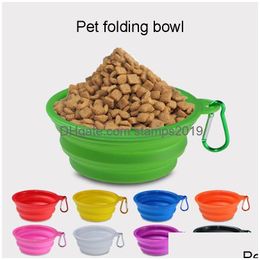 Dog Bowls Feeders Mticolors Sile Pet Folding Bowl Retractable Utensils Puppy Drinking Fountain Portable Outdoor Travel Carabiner B Dhfcp