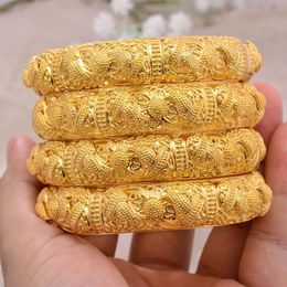 24K Bangles 4PcsLot Ethiopian Africa Fashion Gold Colour For Women African Bride Wedding Bracelet Jewellery Gifts 240130