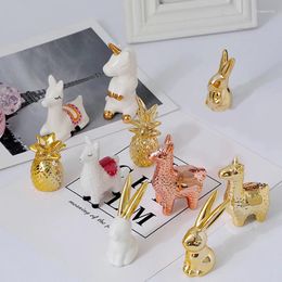 Decorative Figurines Nordic Ceramic Creative Small Ornaments White Rabbit Gold Plating Animal Window Home Decoration Accessories
