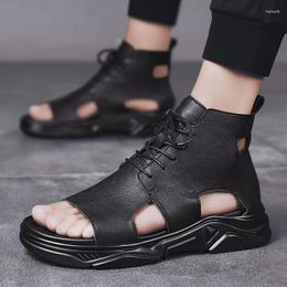 Sandals 2024 Men's Korean Breathable Hollow Out Beach Shoes Summer Roman