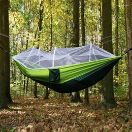 Camp Furniture 2 Person Outdoor Mosquito Net Parachute Hammock Camping Hanging Sleeping Bed Swing Portable Double Chair Hamac Army Green