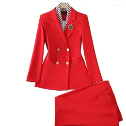 Women's Two Piece Pants Set Formal Suit For Women Office Skirts Long Sleeve Double Breasted Blazer And Skirts&Trousers Workwear