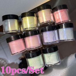 10pcs/Set Holographic Aurora Nail Glitter Powder Multicolor Rubbing Mirror Dust Pigment Iridescent DIY Nail Art Decorations 10g 240202
