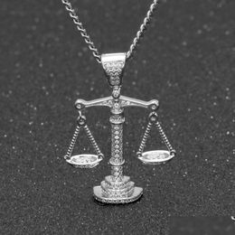 Pendant Necklaces Iced Out Zircon Nce Libra Scale Bling Charm White Gold Copper Material Hip Hop Necklace Chain Drop Delivery Jewelr Dhij7