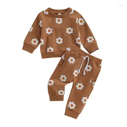 Clothing Sets 2Pcs Autumn Winter Baby Girl Clothes Set Cotton Long Sleeve Floral Sweatshirt Drawstring Pants Tracksuit Toddler Outfits