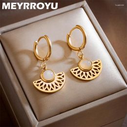 Hoop Earrings MEYRROYU 316L Stainless Steel Sector Metal White Stone Charm For Women Statement Jewellery Gift Aretes De Mujer