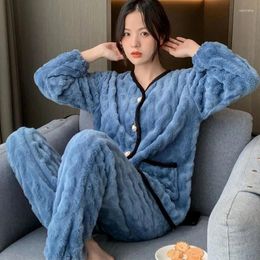 Women's Sleepwear Pyjamas Set Autumn Winter Coral Velvet Thick Warm Cardigan Home Clothes Female Trousers Two Piece Suit Nightgown 4XL