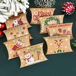 Gift Wrap 10pcs Christmas Pillow Candy Boxes Decoration For Home 2024 Xmas Kids Box Navidad Year Santa Packaging Bags