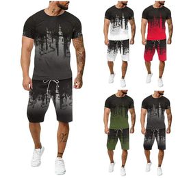 Men's Tracksuits 3D Digital Splash Ink Print Summer Tracksuit Drawstring 2Pcs Short Sleeve T-shirt Shorts Man Activewear For Male