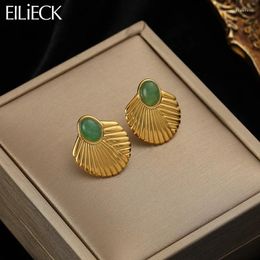 Stud Earrings EILIECK 316L Stainless Steel Shell Fan-shaped For Women Irregular Oval Stone Ear Needle Non-fading Jewellery Gifts