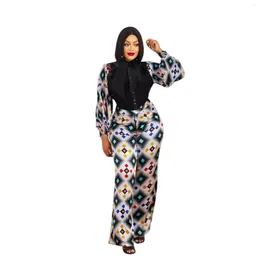 Women's Two Piece Pants Fashion Women Plaid Suitable Print Set Top Trousers Sexy OL Style Loose 2in1 Outfit African Mama Lace Patchwork