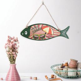 Decorative Figurines Summer Wooden Fish Welcome Sign Nautical Wall Art Decor Hanging Vintage Ornament Home Fancy Hooks