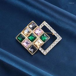 Brooches Openwork Geometric Square High-end Brooch For Banquet Suit Dress Corsage Luxury Jewellery Accessories Retro Crystal Pins