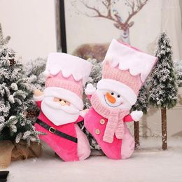 Christmas Decorations 1pcs Decoration Socks Gift Bag Santa Claus Snowman Pink Doll Candy
