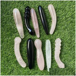 Decorative Objects Figurines 1Pc Good Quality Natural Rose Quartz Yoni Wands Gemstone Crafts Pleasure Wand Body Hand Mas Wood Magi Dhtct