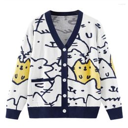 Women's Knits Kawaii Cat Cardigans Cotton Long Sleeve Oversized Chunky Sweaters With Pocket Button Down Open Front Cardigan