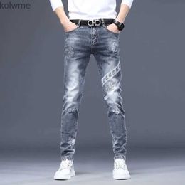 Men's Jeans High Quality Mens Slim-fit Stretch Blue JeansTrendy Printing Decors Casual Pants Stylish Sexy Street Jeans Pants; YQ240205