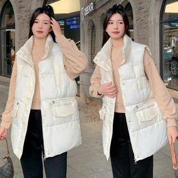 Women's Vests Autumn Winter Coat Women Vest Korean Stand Collar Down Cotton Waistcoat Female Sleeveless Jacket Casual Tops Chaleco Mujer