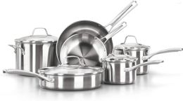 Cookware Sets Calphalon 10-Piece Pots And Pans Set Stainless Steel Kitchen With Stay-Cool Handles Pour Spouts Dishwasher Safe