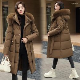 Women's Trench Coats 2024 Snow Wear Winter Coat For Women Down Jacket Warm Casual Loose Fur Collar Hooded Puffer Parka Long Outwear