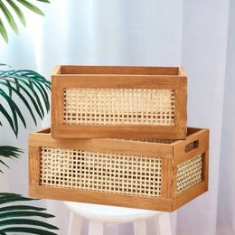 Vintage Solid Wood Storage Basket Desktop Toys Sundries Books Fruit Wooden Box Home Organization and Decoration 240125