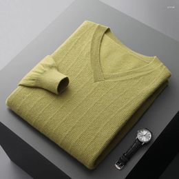 Men's Sweaters Pure Wool V-neck Low-key Luxury Solid Color Pullover Long-sleeved Knitted Cashmere Sweater In Autumn And Winter